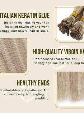 I Tip Human Hair Extensions Virgin Hair Blonde Highlights #18/613 |Easyouth