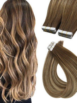 Tape in Extensions Virgin Human Hair Balayage Highlights #4/27/4 |Easyouth
