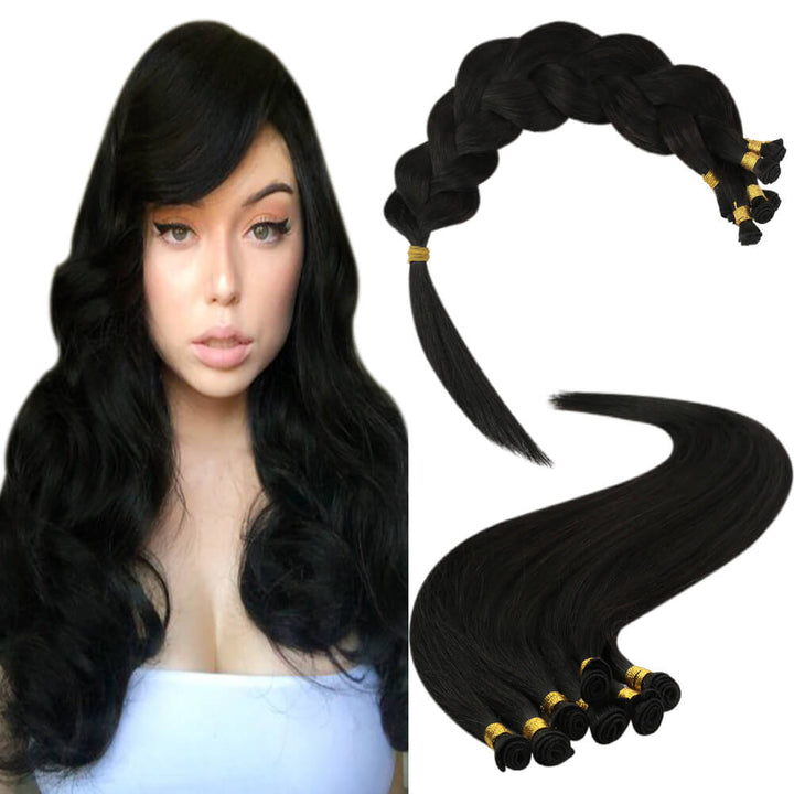 jet black hair extensions hand-tied weft
