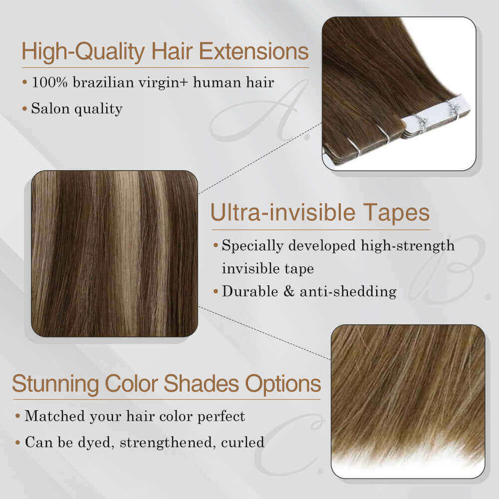 tape in hair extensions brown balayage